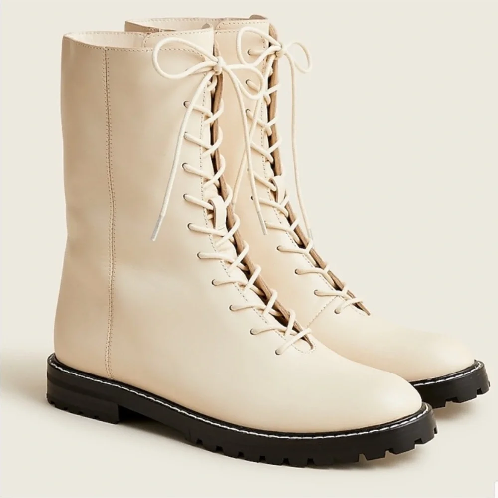 J.Crew Gwen Lug-Sole Leather Lace-Up Boots